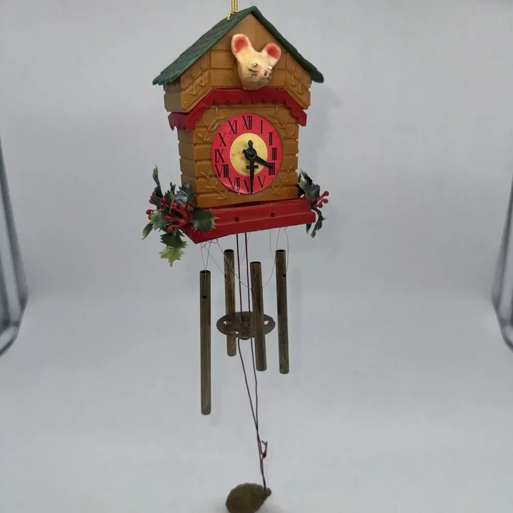 Vintage Christmas Cuckoo Clock Mouse‎ WINDCHIME Plastic KITSCHY MadeIn Hong Kong